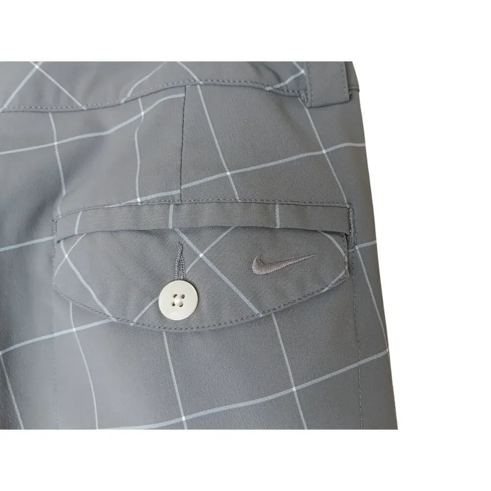 Nike Golf Pants Size 8 Gray Windowpane Plaid Dri-Fit Cropped Capris Activewear